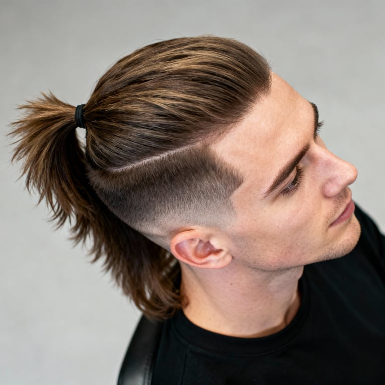 burst fade mullet on straight hair, low version.