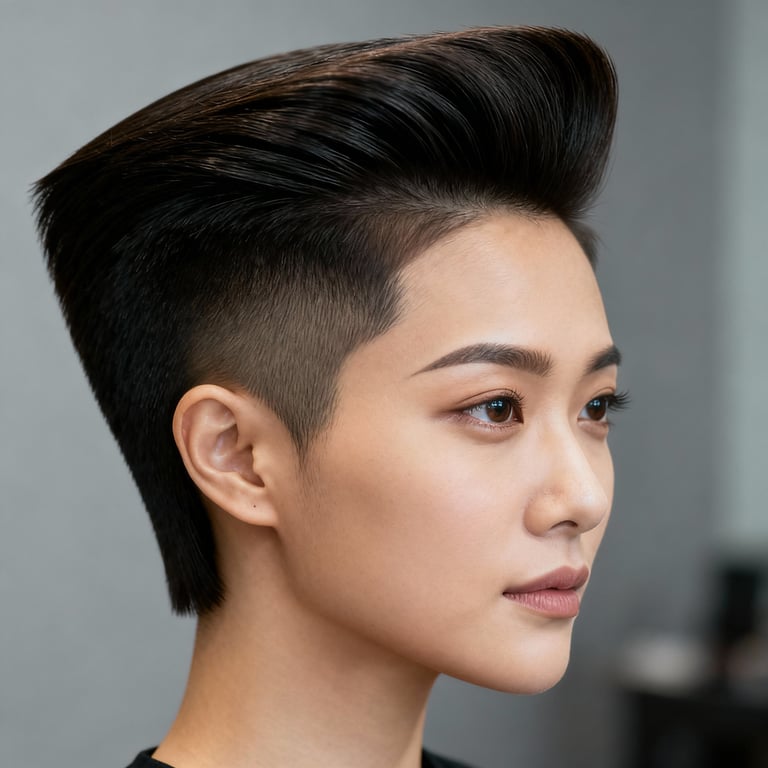 pompadour hair on straight hair, low version.
