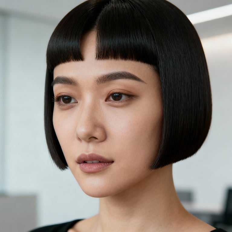 two block middle part on straight hair, mid version.