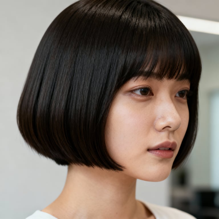 layered hime cut on straight hair, low version.