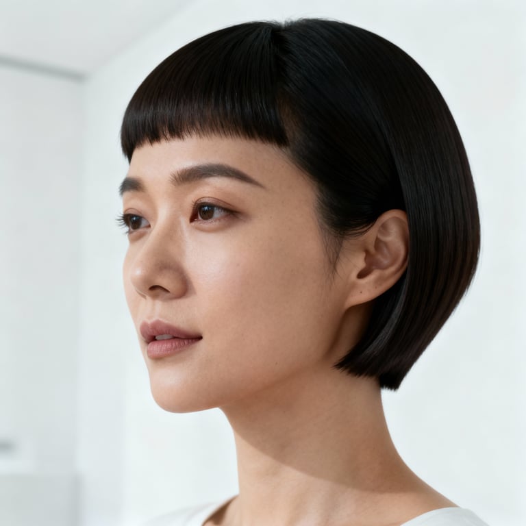 short wedge haircut on straight hair, low version.