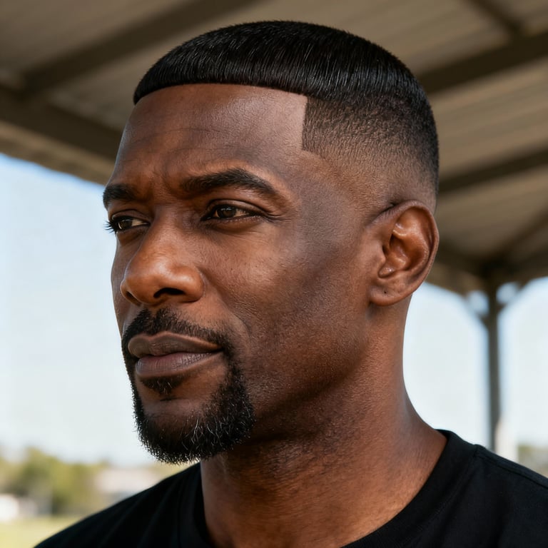 crew cut haircut on straight hair, low version.