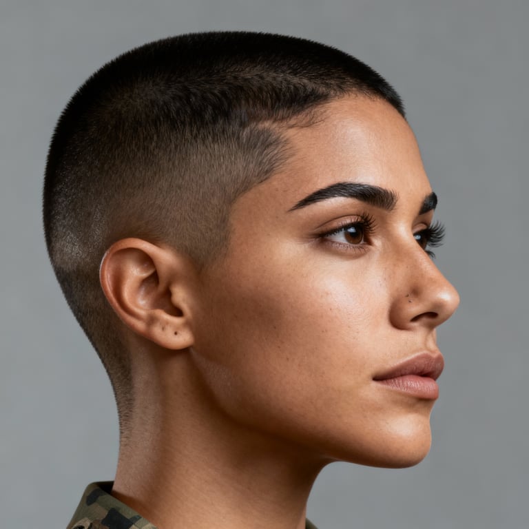 military high and tight haircut on straight hair, high version.