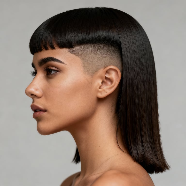 modern mullet straight hair on straight hair, low version.