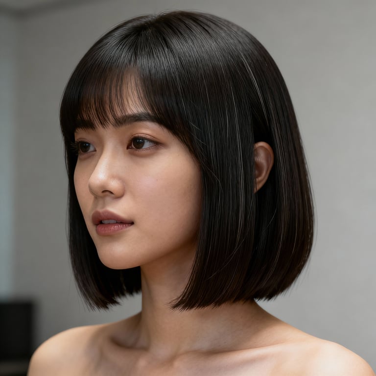 layered pageboy haircut on straight hair, low version.