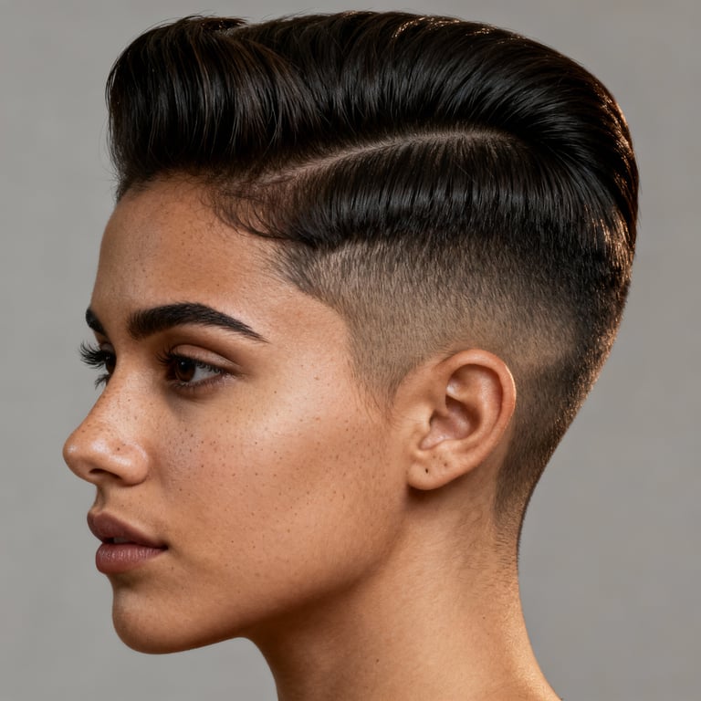 modern pompadour on straight hair, low version.