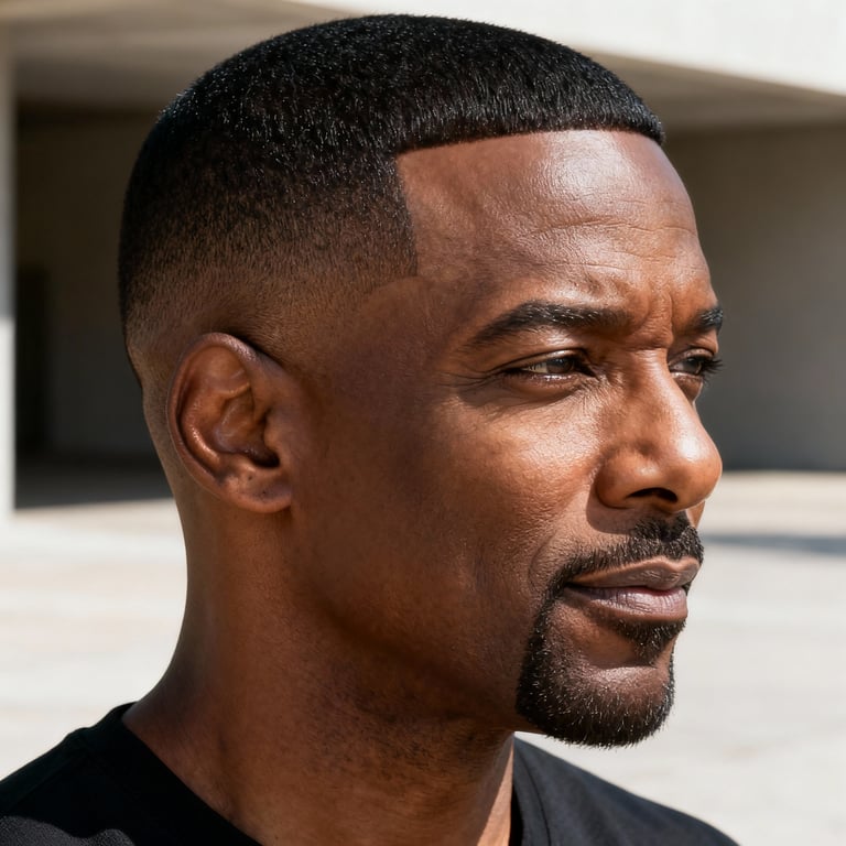 classic crew cut on straight hair, low version.