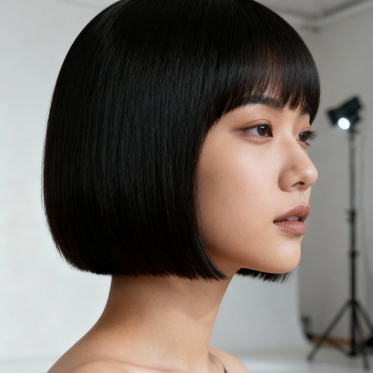 bixie cut on straight hair, low version.