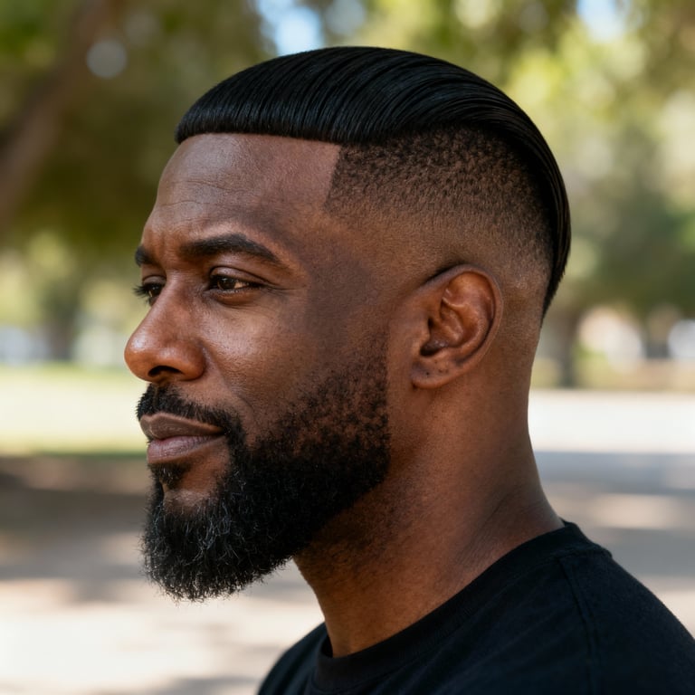 long buzz cut on straight hair, low version.