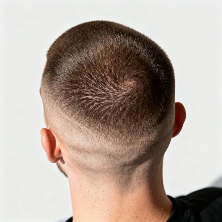 buzz cut on straight hair, low version.