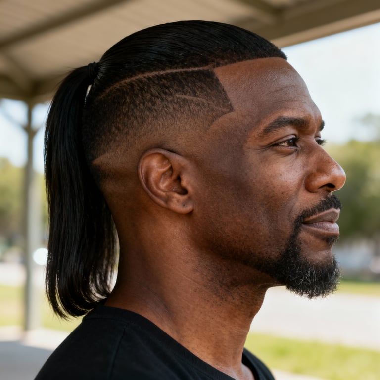 mullet haircut men on straight hair, low version.