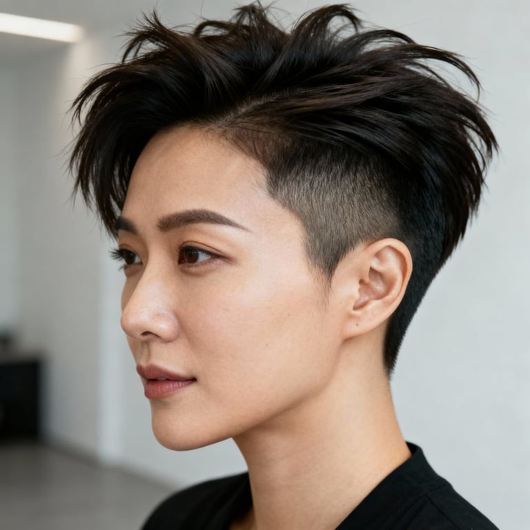 messy quiff on straight hair, low version.