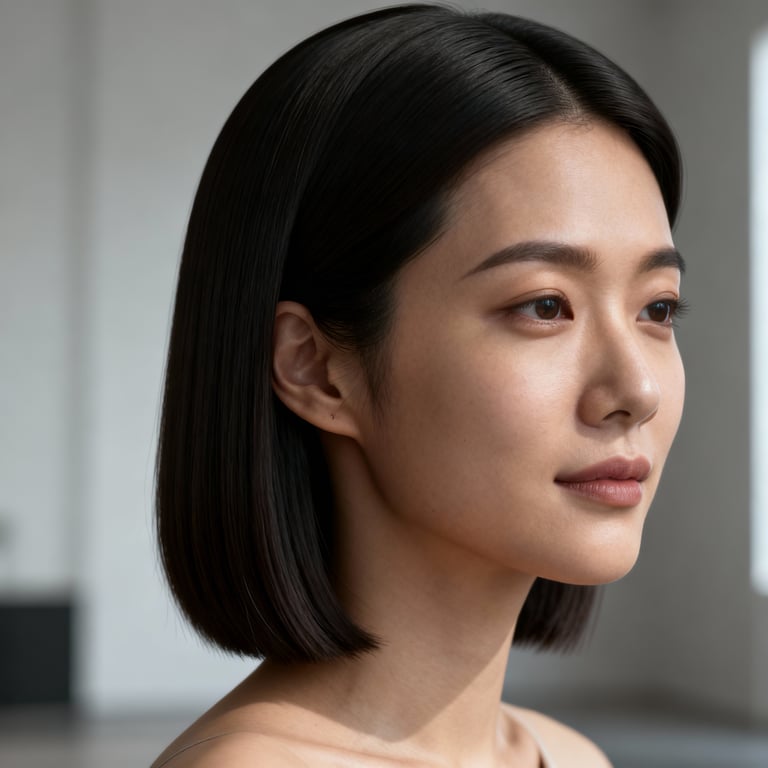 middle part on straight hair, mid version.