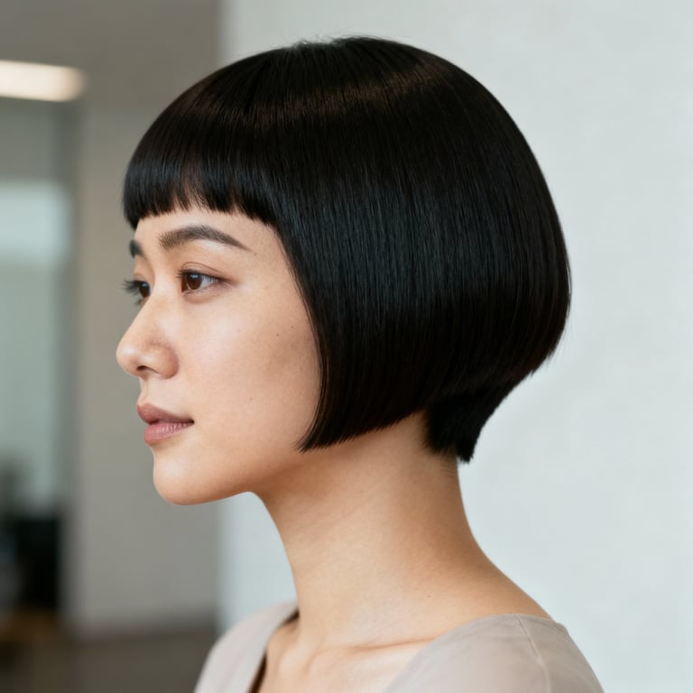 short caesar cut on straight hair, low version.