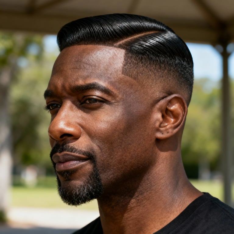 side part haircut men on straight hair, low version.