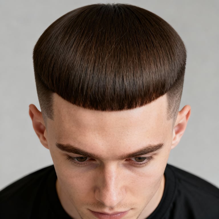 bowl cut on straight hair, low version.