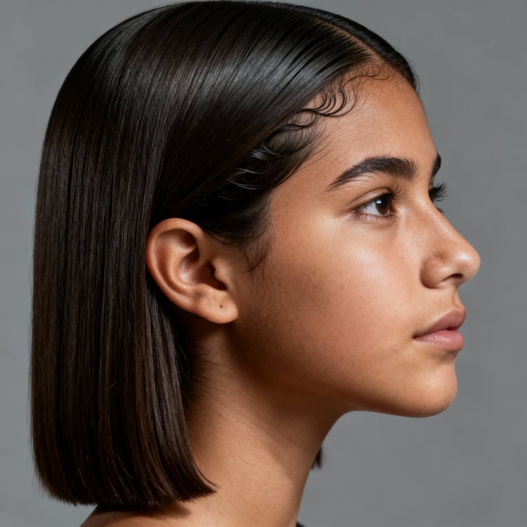 middle part haircut on straight hair, mid version.