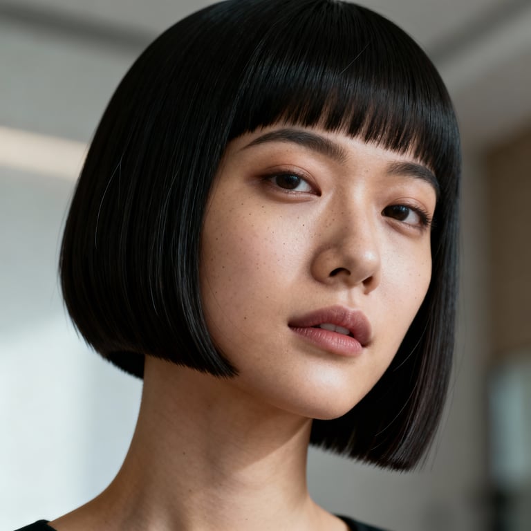 jellyfish haircut on straight hair, low version.