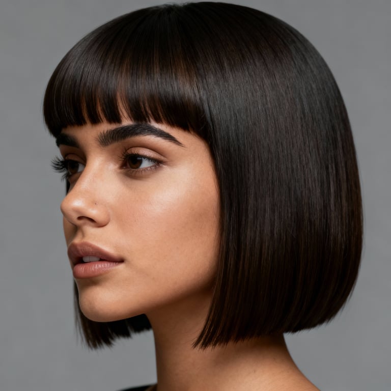 curtain bangs on straight hair, low version.