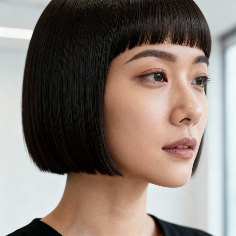 micro bangs on straight hair, low version.