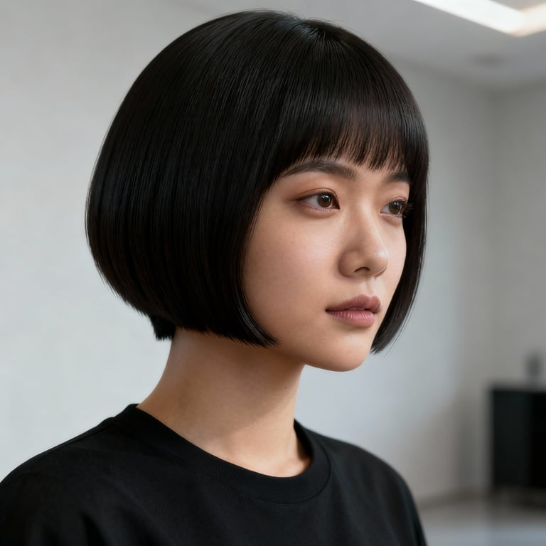 bixie haircut round face on straight hair, low version.