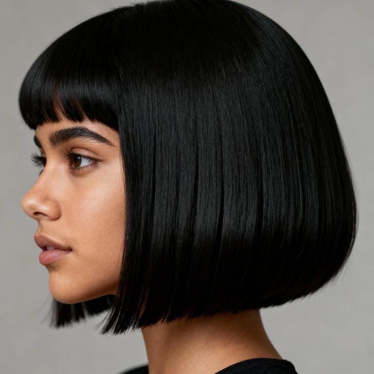 real hair black layered bob hairstyles on straight hair, low version.