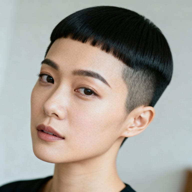 caesar cut on straight hair, low version.