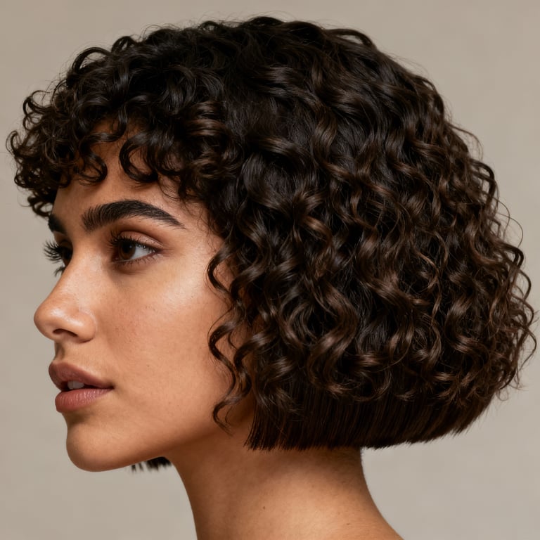 curly bowl cut on curly hair, low version.