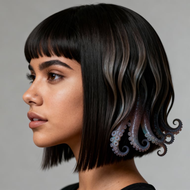 octopus layered jellyfish haircut on straight hair, low version.