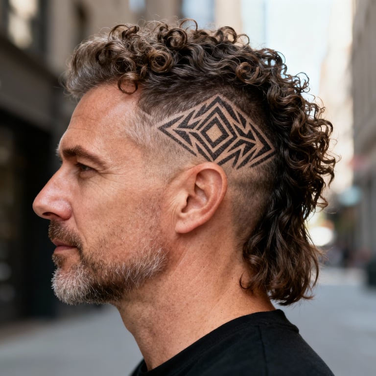 Burst Fade Mullet Curly Men