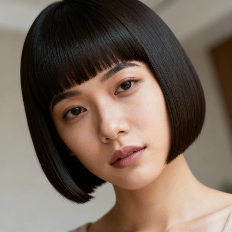 bowl cut on straight hair, low version.