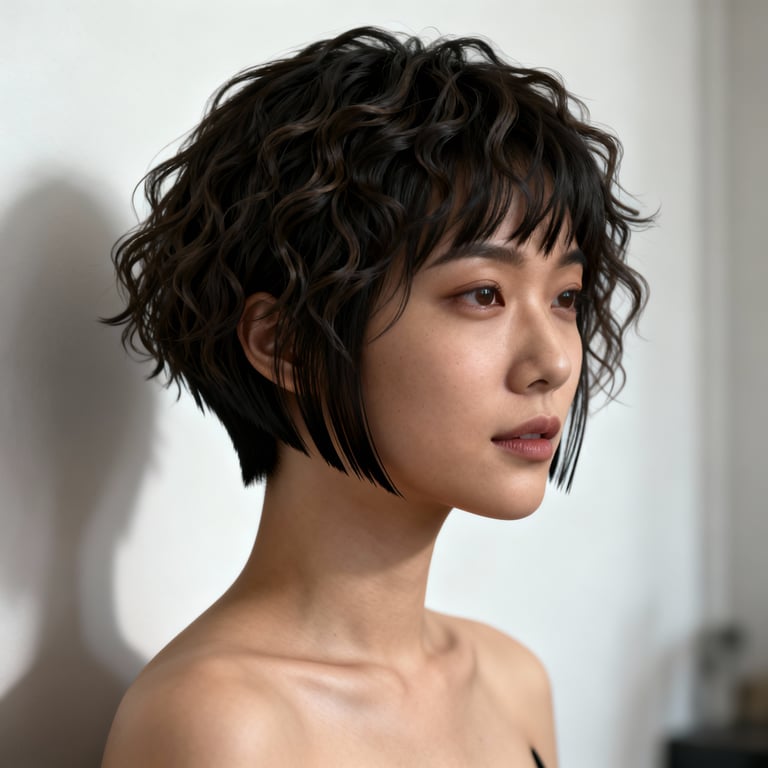 curly jellyfish haircut on curly hair, low version.