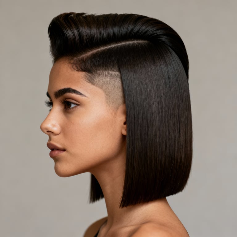 pompadour haircut on straight hair, low version.