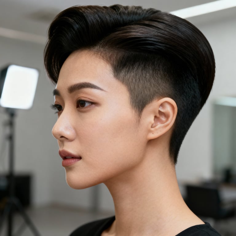 short pompadour on straight hair, low version.