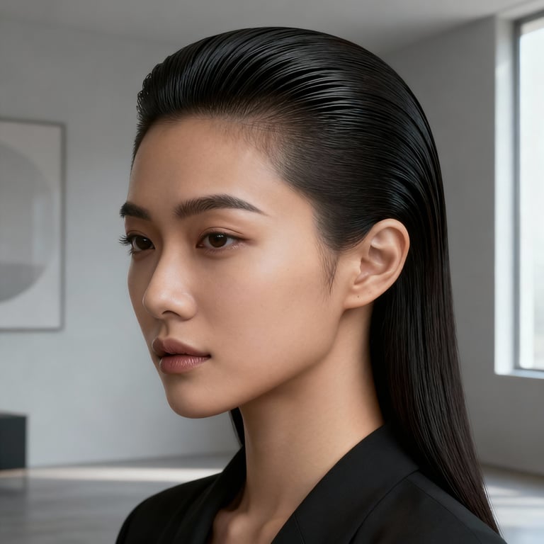 slick back brush on straight hair, low version.