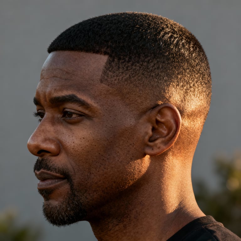 buzz cut on straight hair, low version.