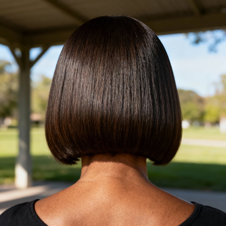 blunt cut on straight hair, low version.