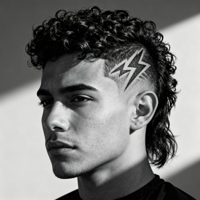 Burst Fade Mullet Curly Men