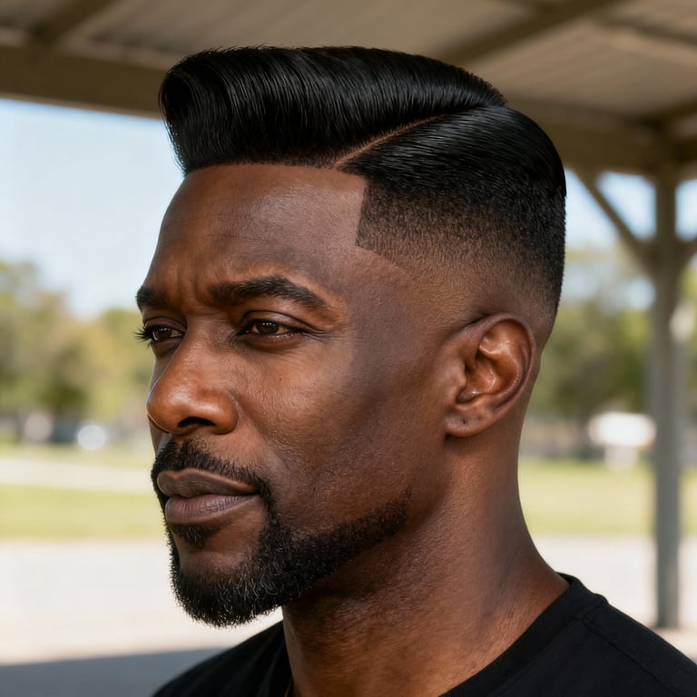 pompadour haircut on straight hair, low version.