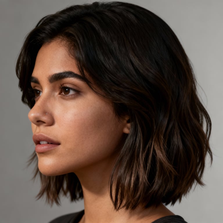 choppy layered thin hair shoulder length haircut on straight hair, low version.