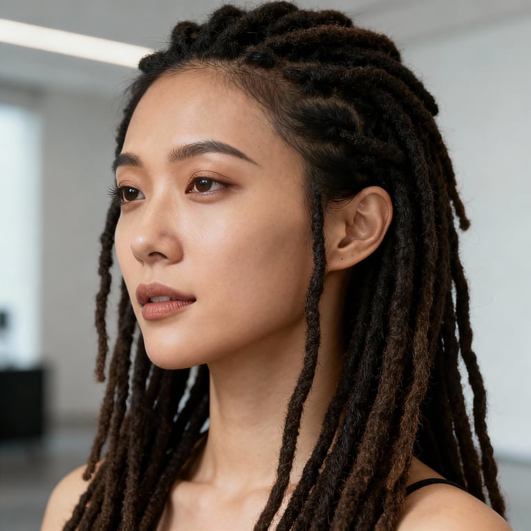 faux locs on straight hair, low version.