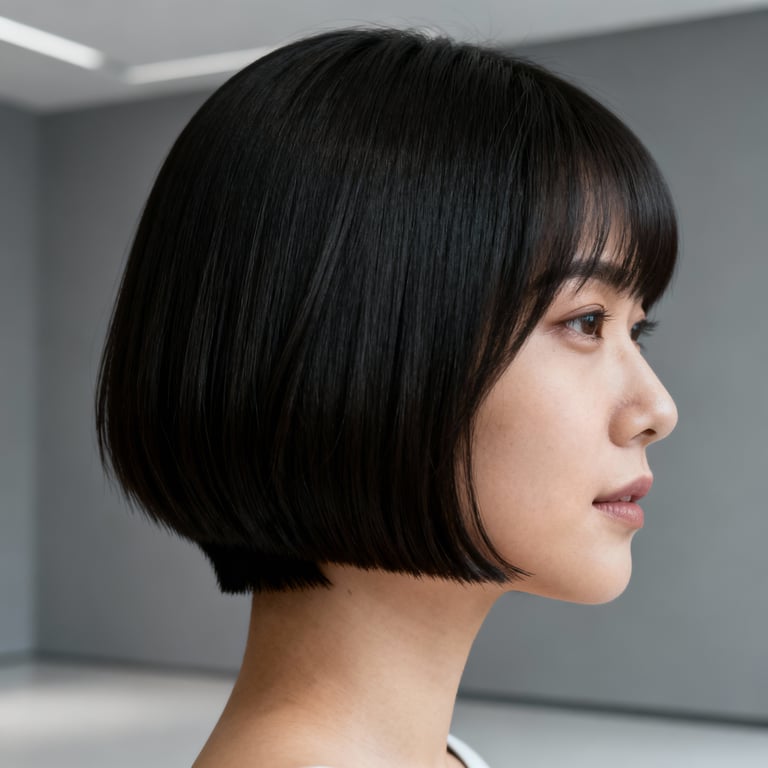 fine hair layered bob on straight hair, low version.