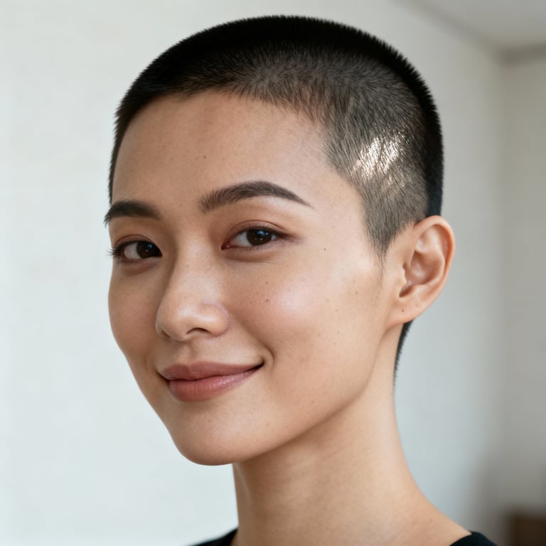 buzz cut on straight hair, low version.