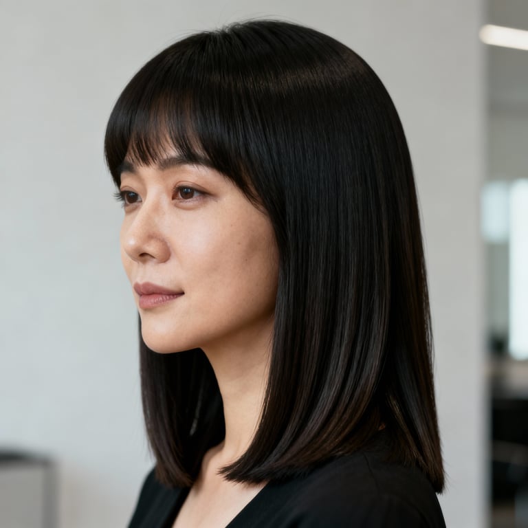 layered long bob haircut on straight hair, low version.