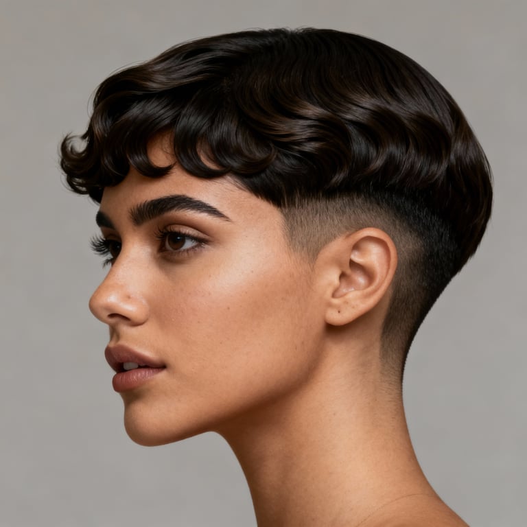 low cut caesar with the deep waves on straight hair, low version.