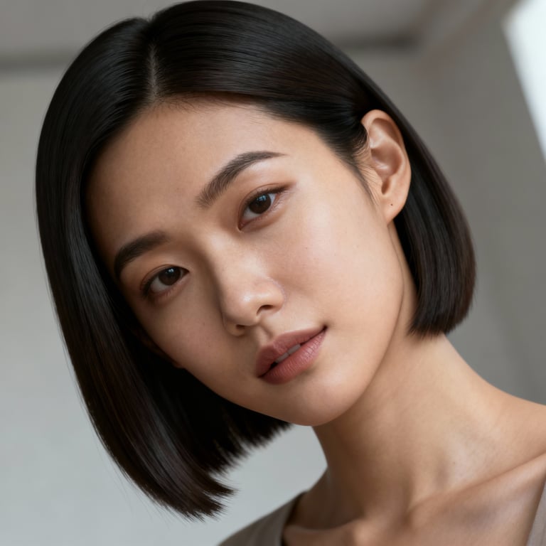 middle part on straight hair, mid version.