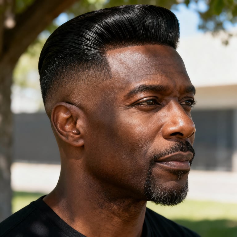 pompadour hairstyle on straight hair, low version.