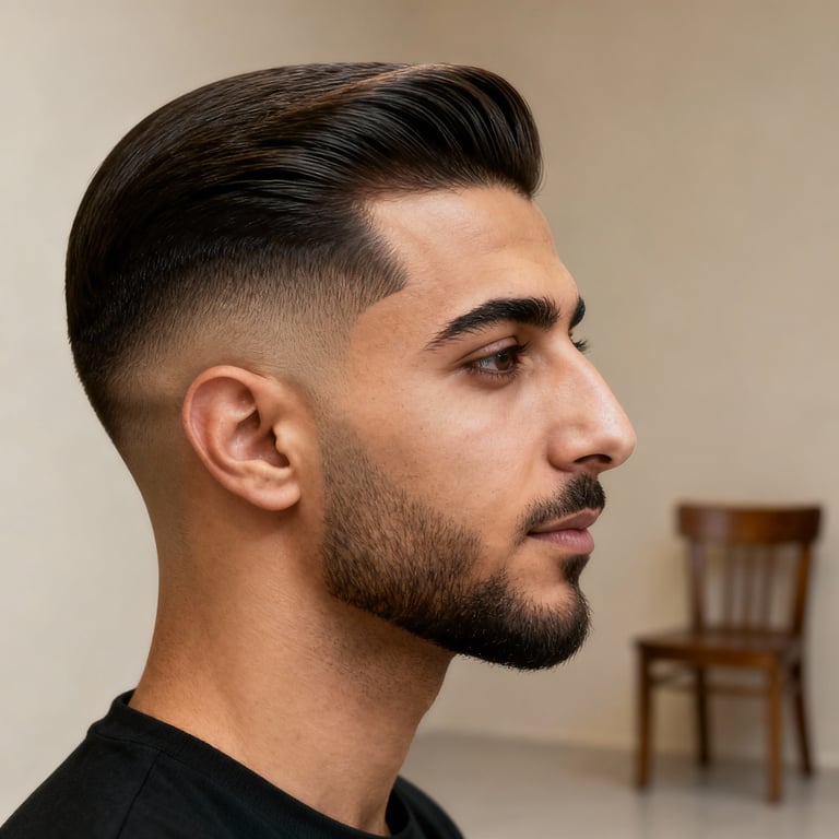 ivy league haircut on straight hair, low version.