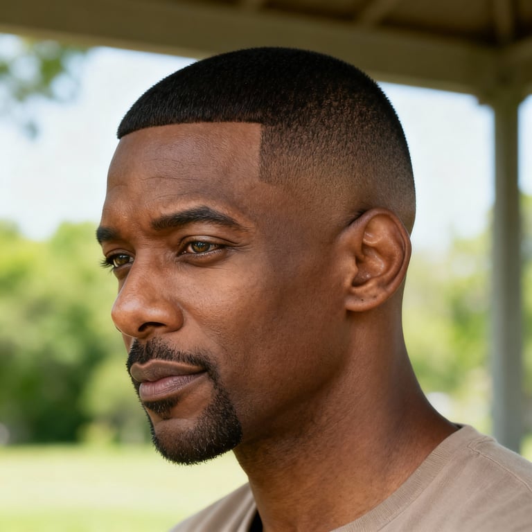 10 guard buzz cut on straight hair, low version.