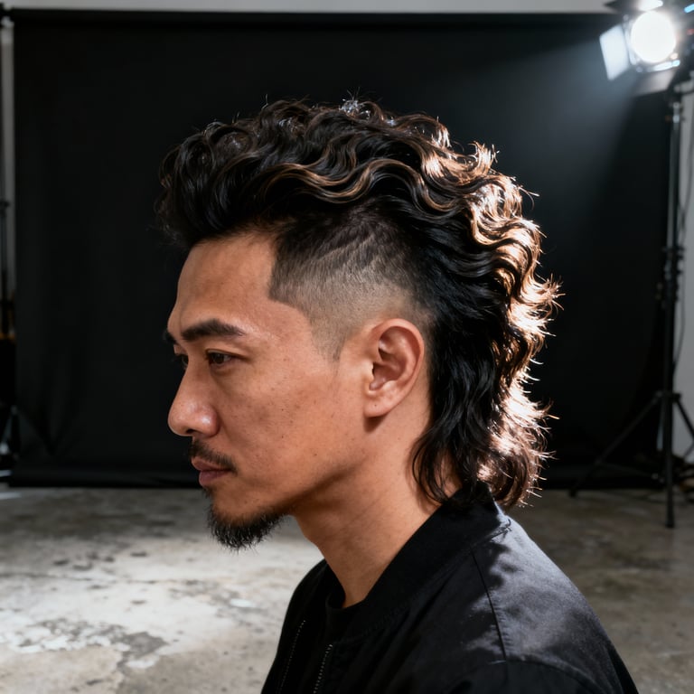 Burst Fade Mullet Wavy Hair
